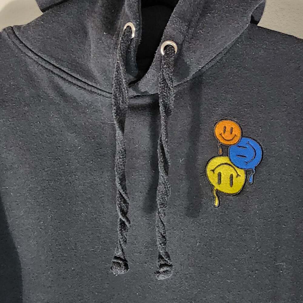 Denim Civilization Black Hoodie with Melting Triple Smiley Face Embroidery - Picture 4 of 8
